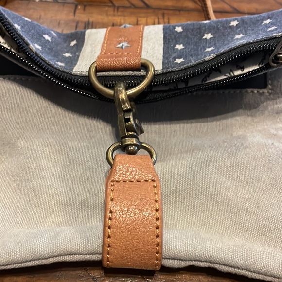 Mona B Canvas Leather Crossbody Purse Shoulder Bag - Picture 8 of 9